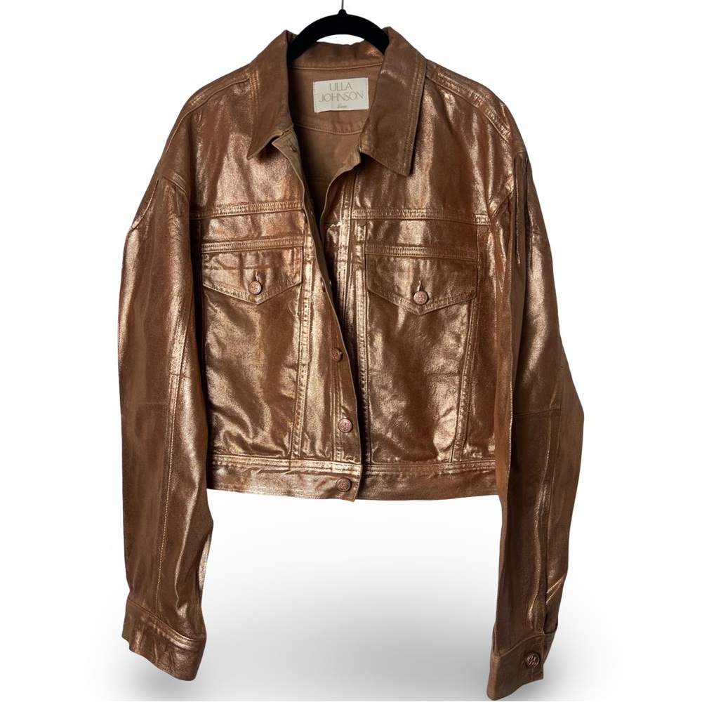 Ulla Johnson Cosette‎ Foiled Denim Jacket Copper Rose Gold NWT - Sz. XL